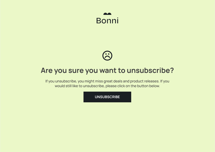 Subscriber view of activated, branded unsubscribe page.