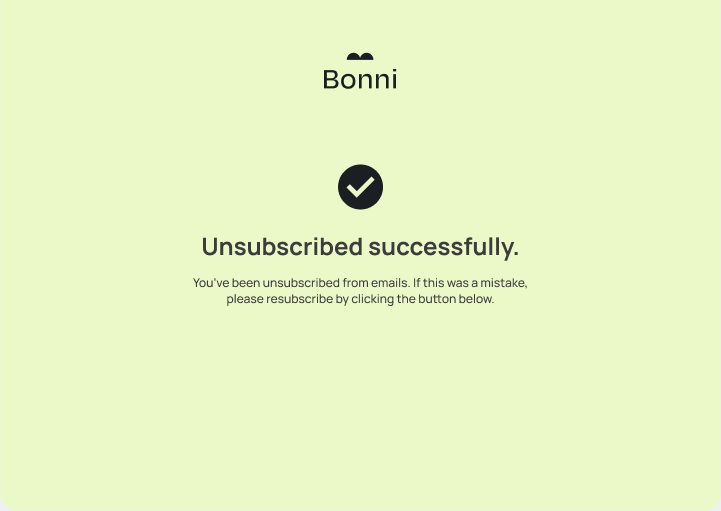 Subscriber view of Unsubscriber success page.