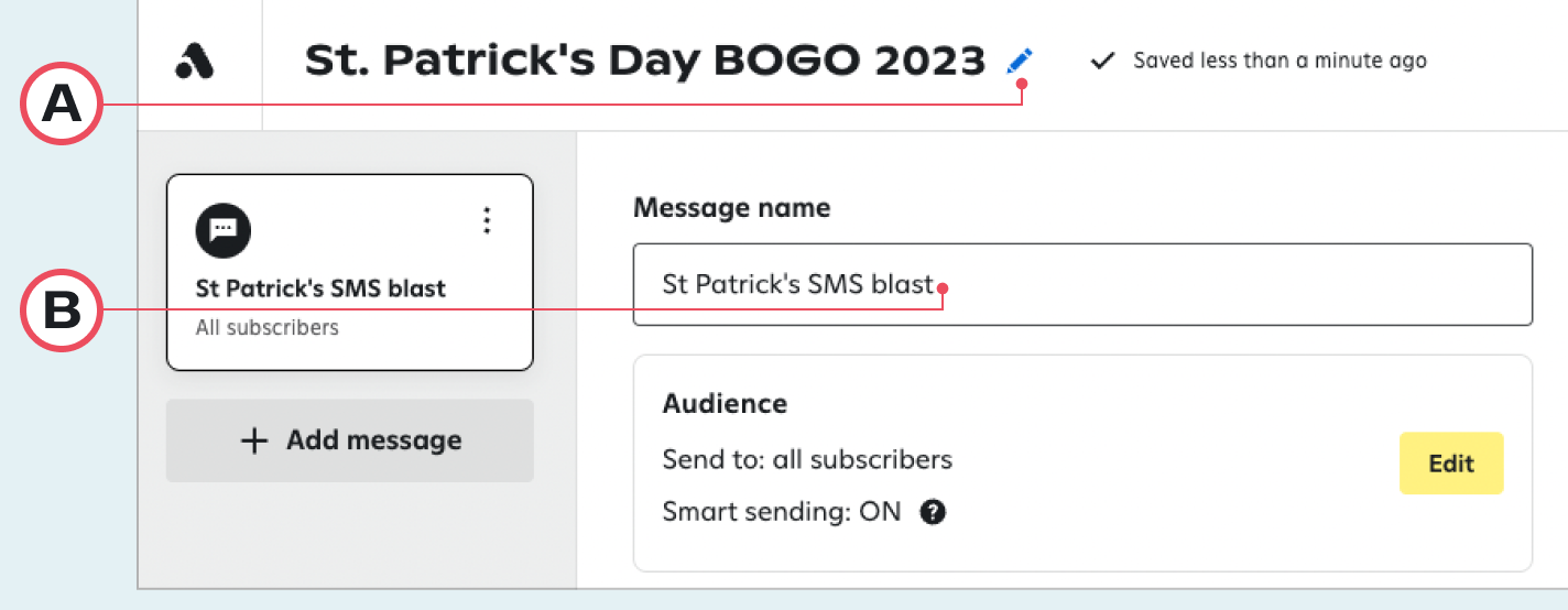 St. Patrick's Day SMS campaign interface