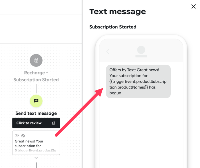 Example Recharge subscription started journey.