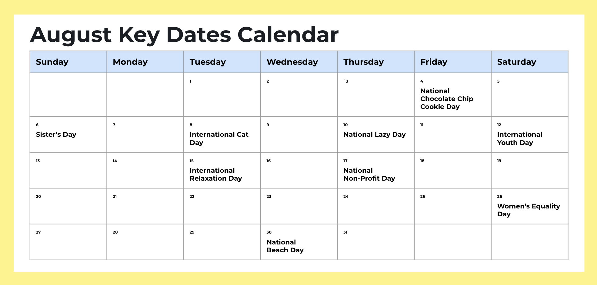 Image of August marketing calendar.