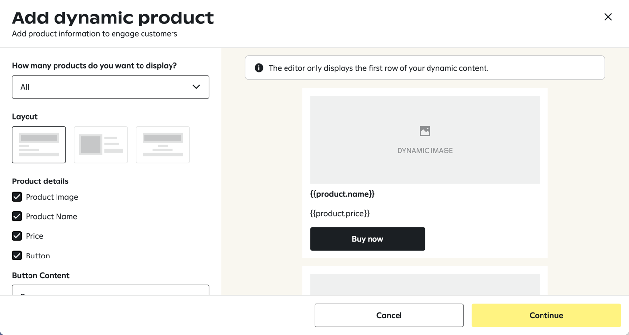 The 'Add dynamic product' page where you can configure how you want multiple dynamic products to appear.