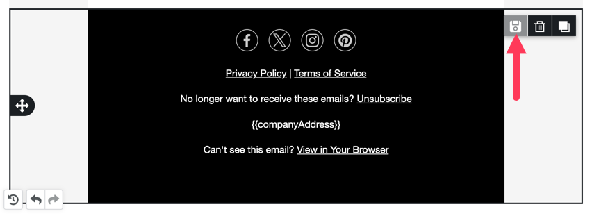 The Save icon for a row in the email editor.