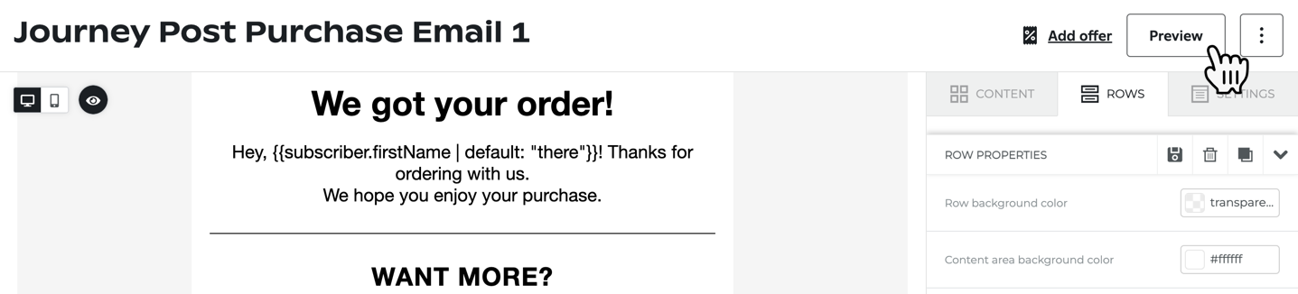 Preview button in the email editor.