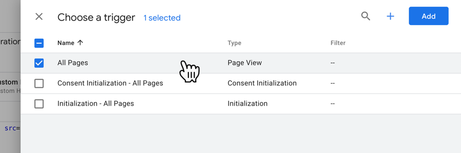 The All pages option selected for Triggering the new Attentive tag in Google Tag Manager.