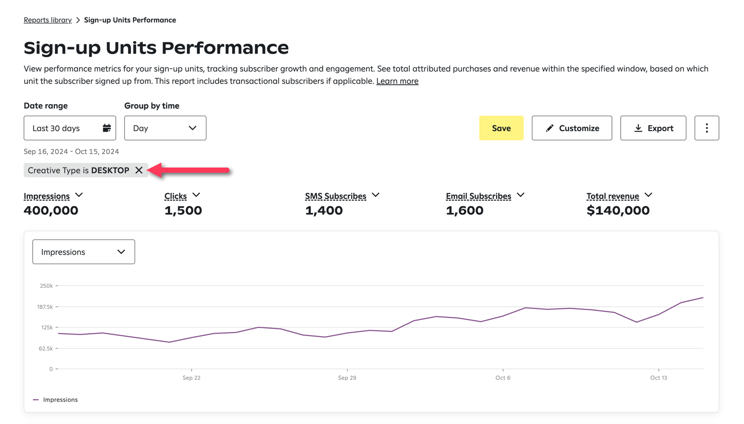 View of filter applied to a report.