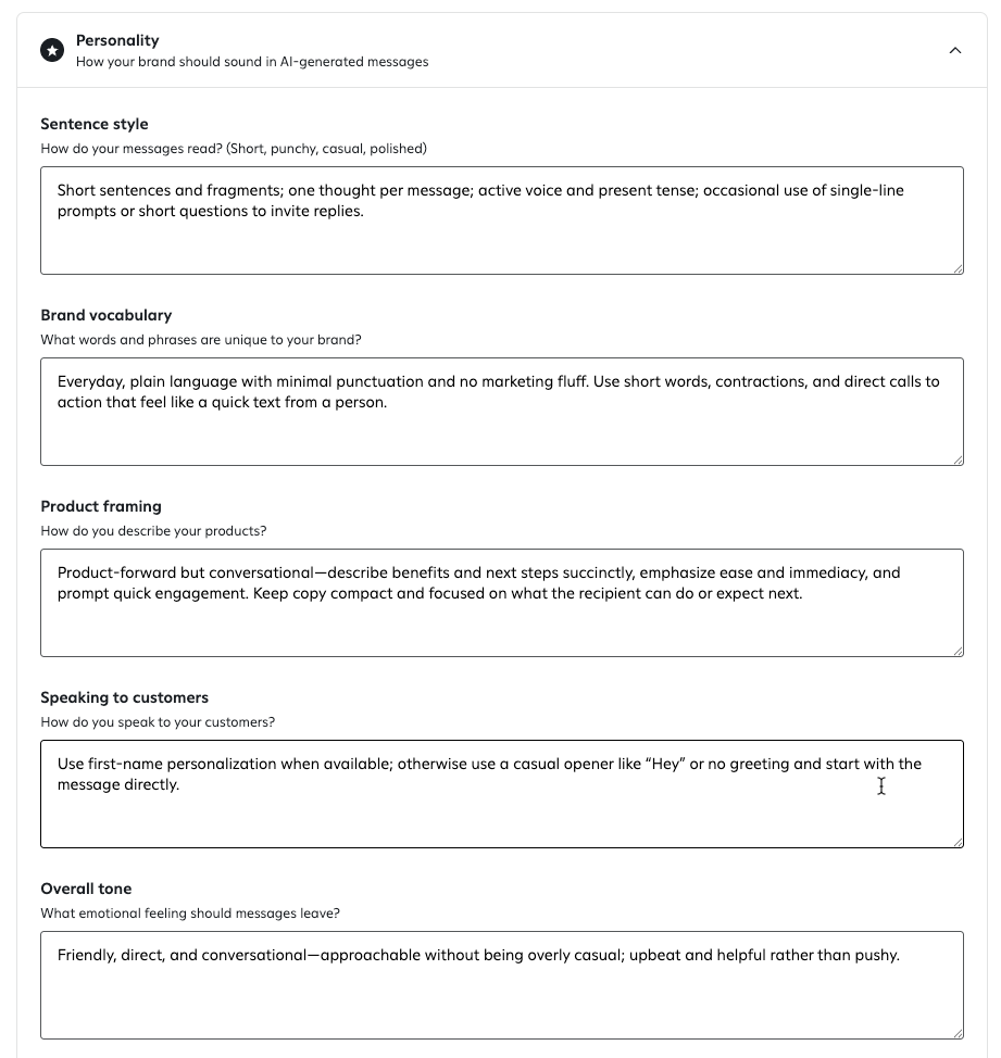 Update personality fields