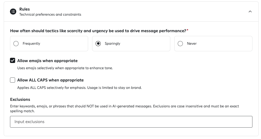 Technical preferences and constraints