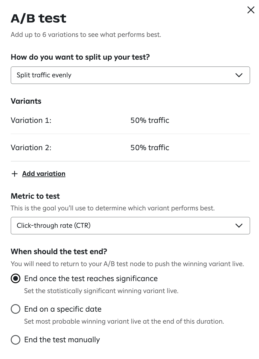 Image of the A/B test menu 