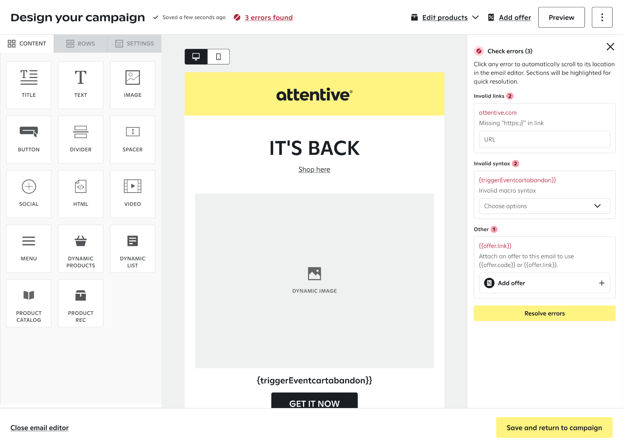 Image showing how invalid links and invalid syntax show up in the side panel.