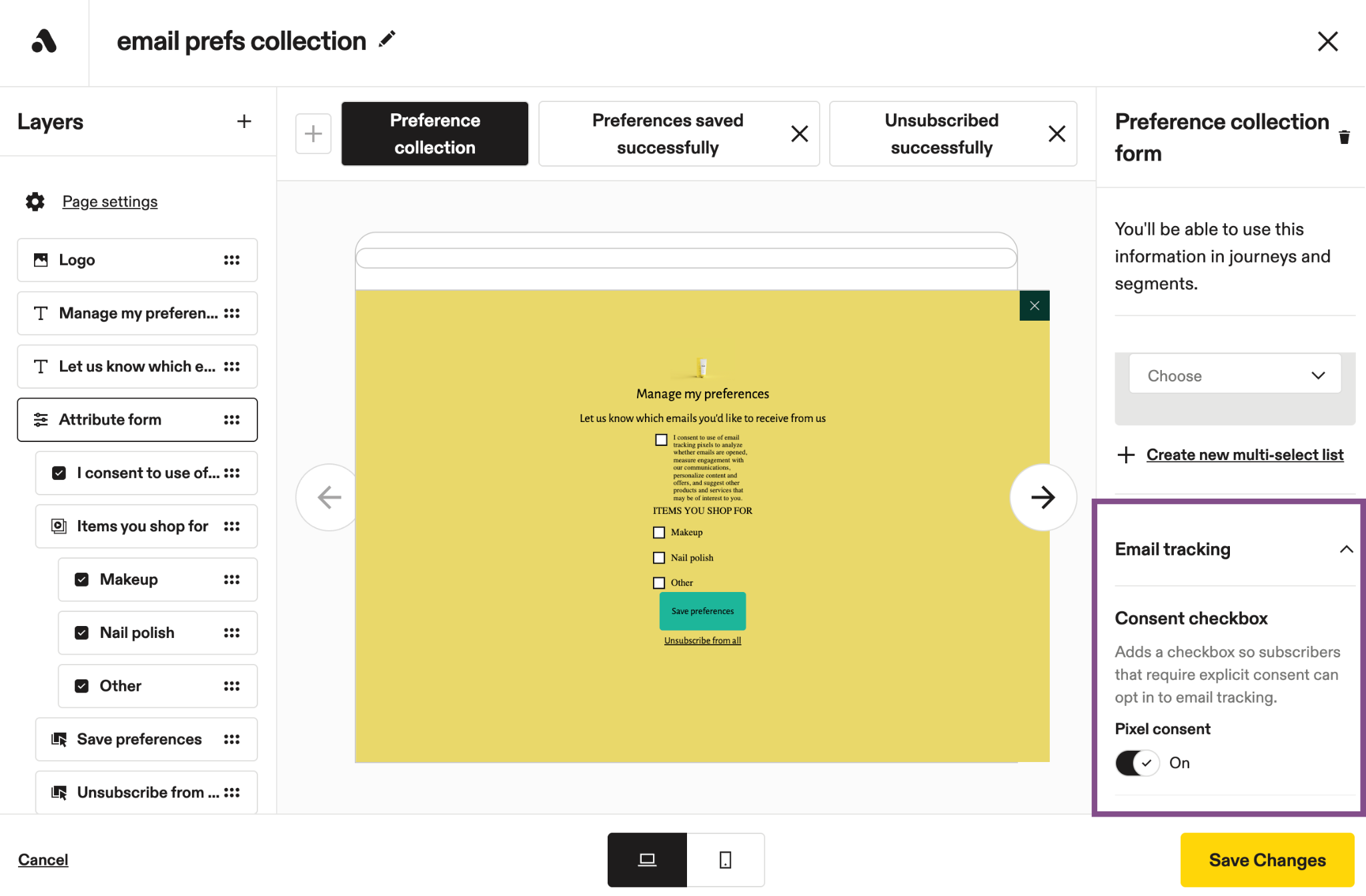 Image showing email tracking consent checkbox