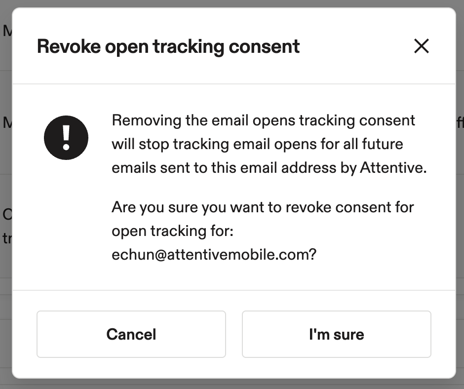 Image of what shows in the UI when opting out subscriber from opens tracking. 