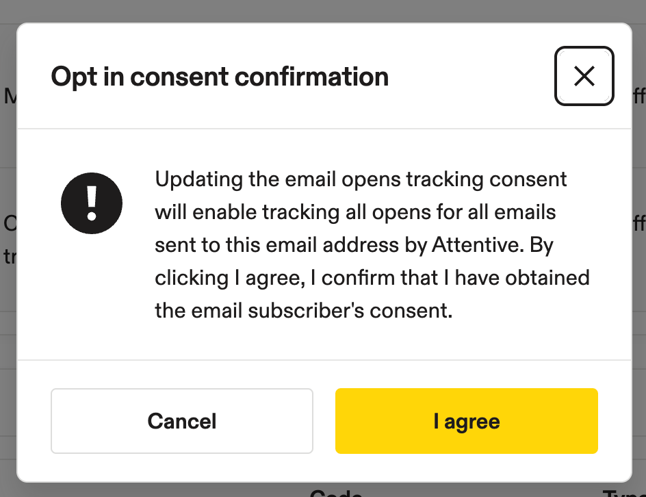 Image of what shows in the UI when opting subscriber into opens tracking. 