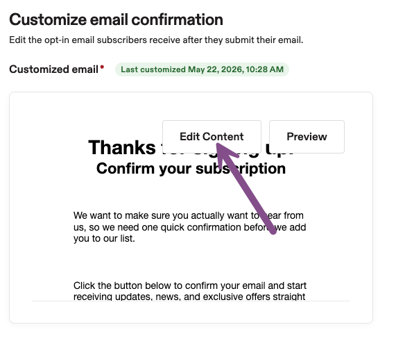 Image showing how to customize the body of the double confirmation opt in email