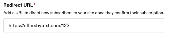 Image showing a redirect URL to direct subscribers to once they confirm their subscription