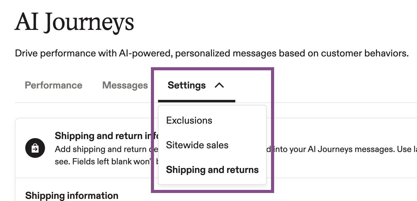 Image showing options within AI Journeys settings