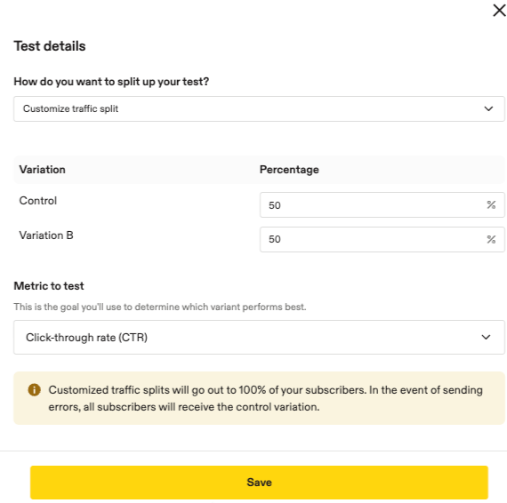 Image showing customized traffic split set up