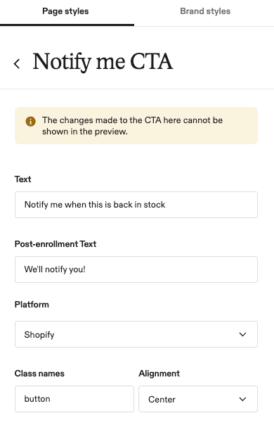 Image of Notify me CTA menu