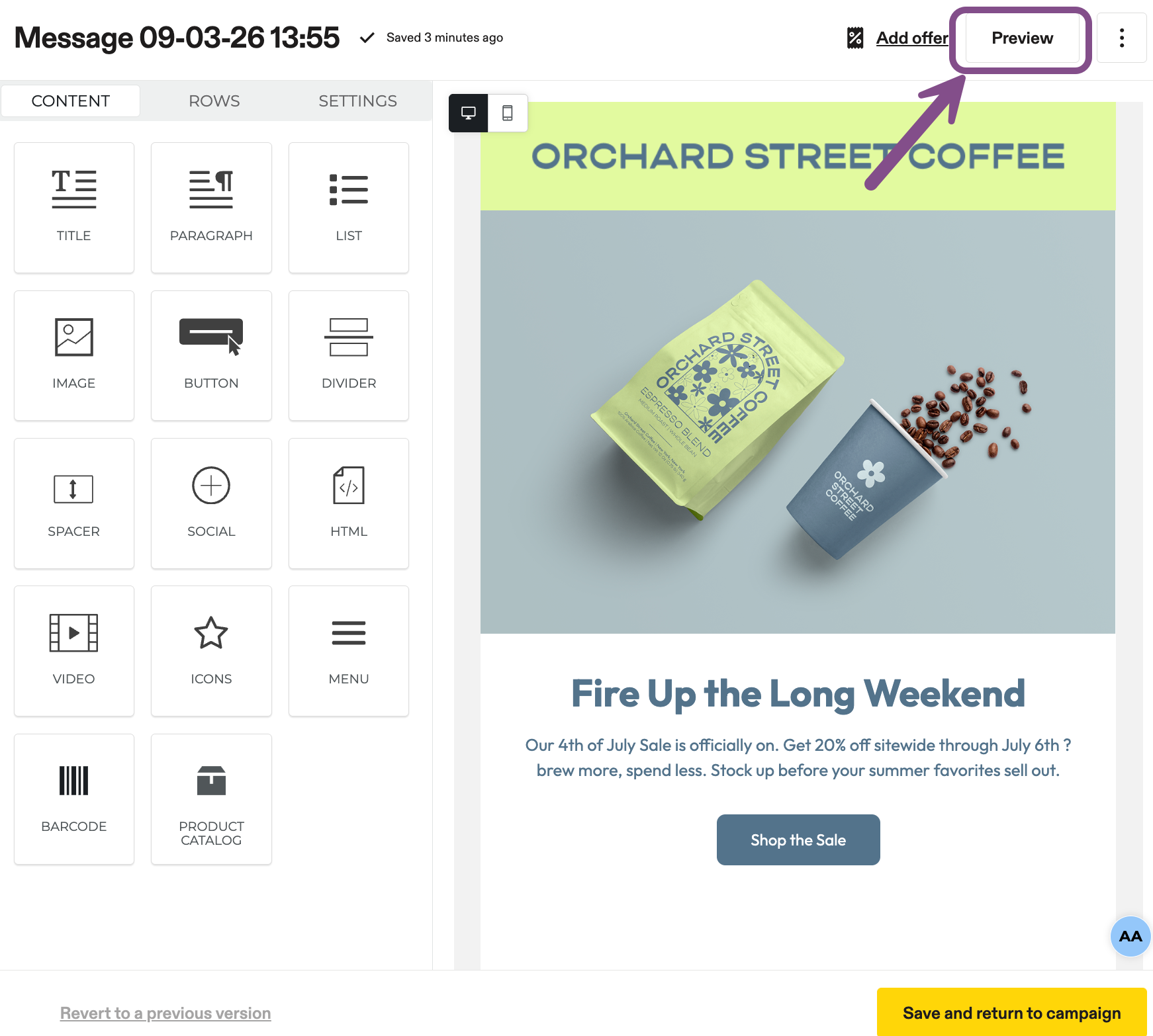 Image showing preview button for email