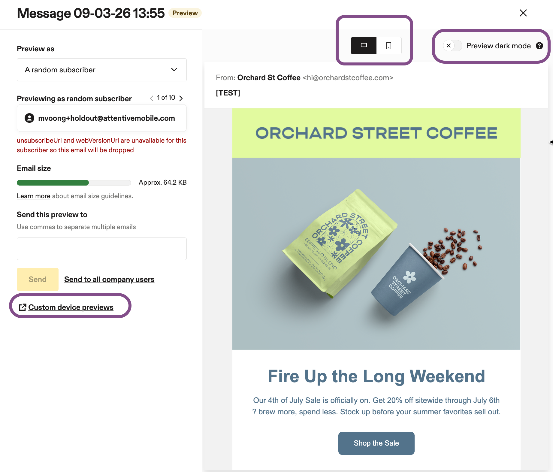 Image showing view modes for email