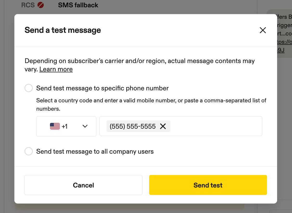 Image showing how to send a test text message
