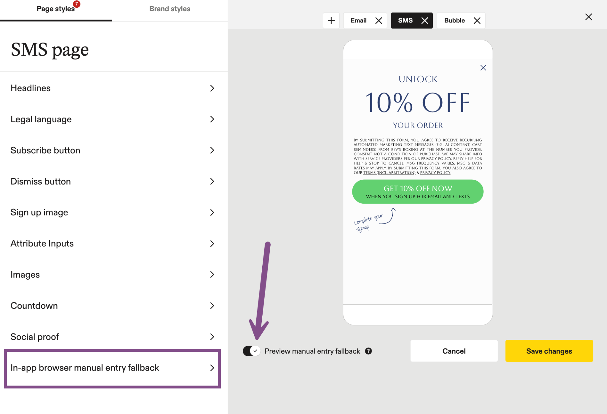 Image showing where to access the in-app manual entry fallback