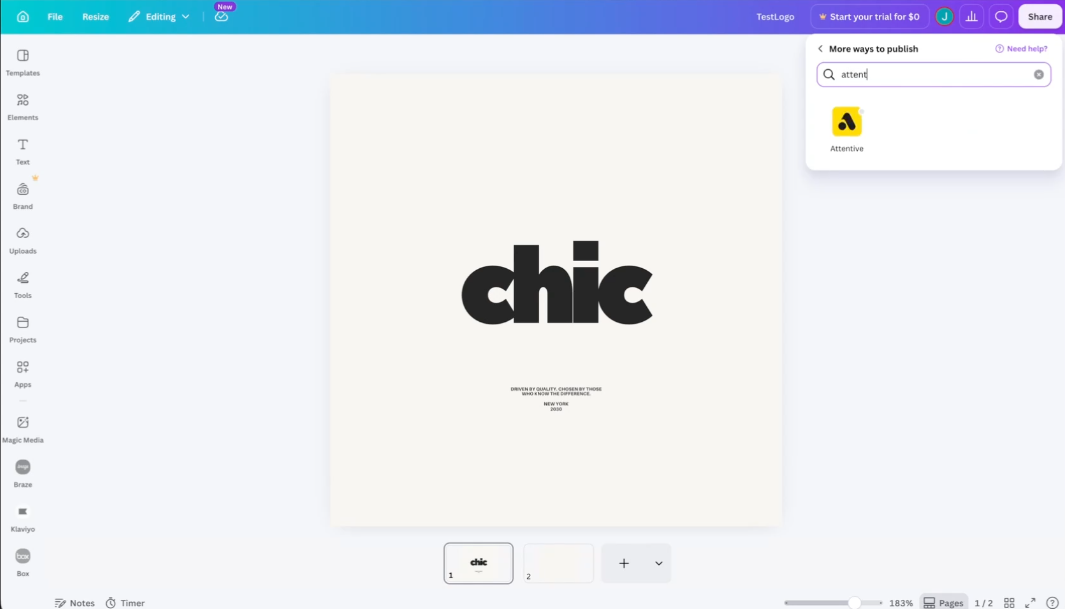 Image of searching for Attentive in Canva