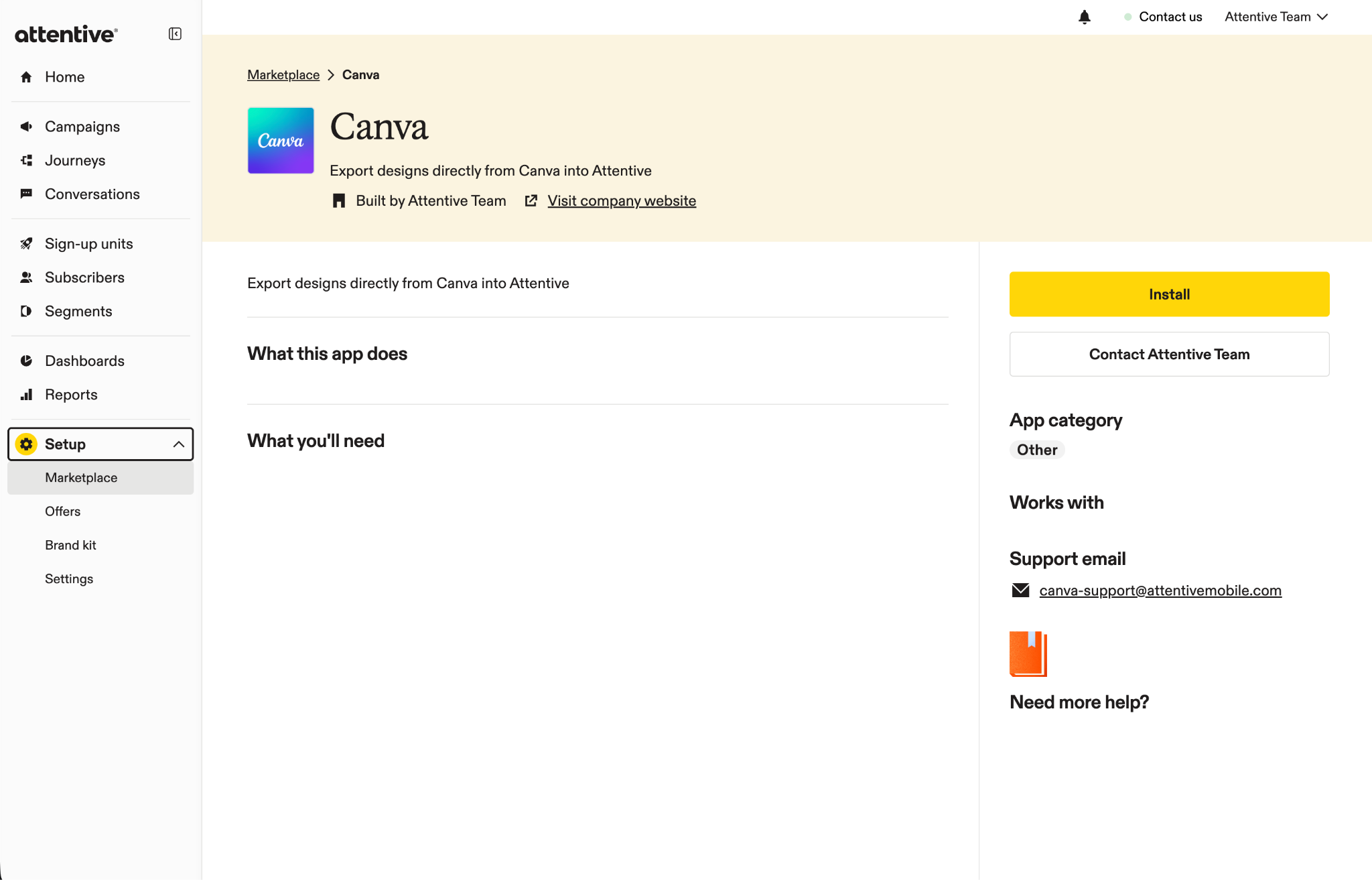 Image of the Canva integration in the Attentive marketplace