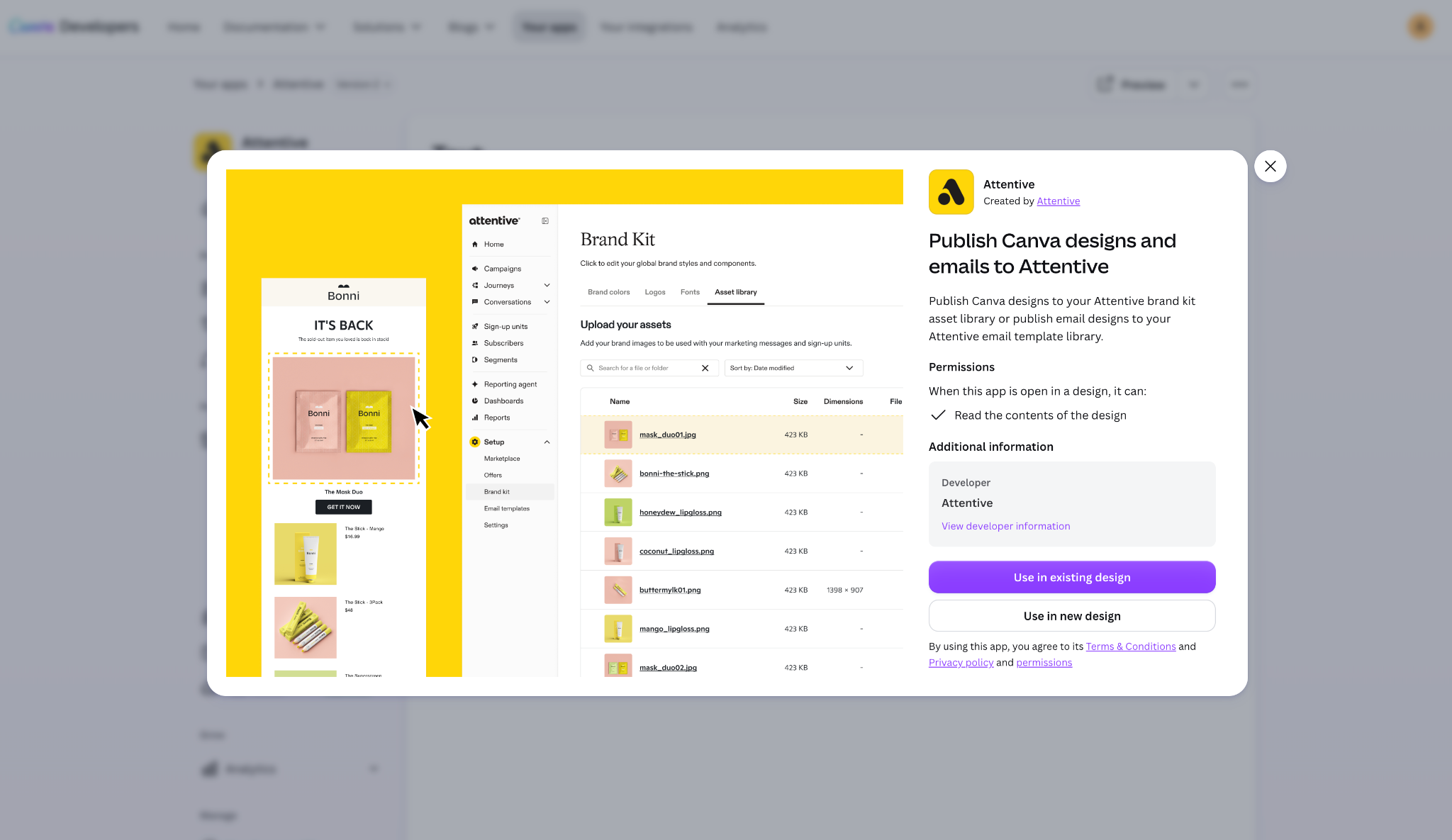 Image of publishing Canva designs to Attentive