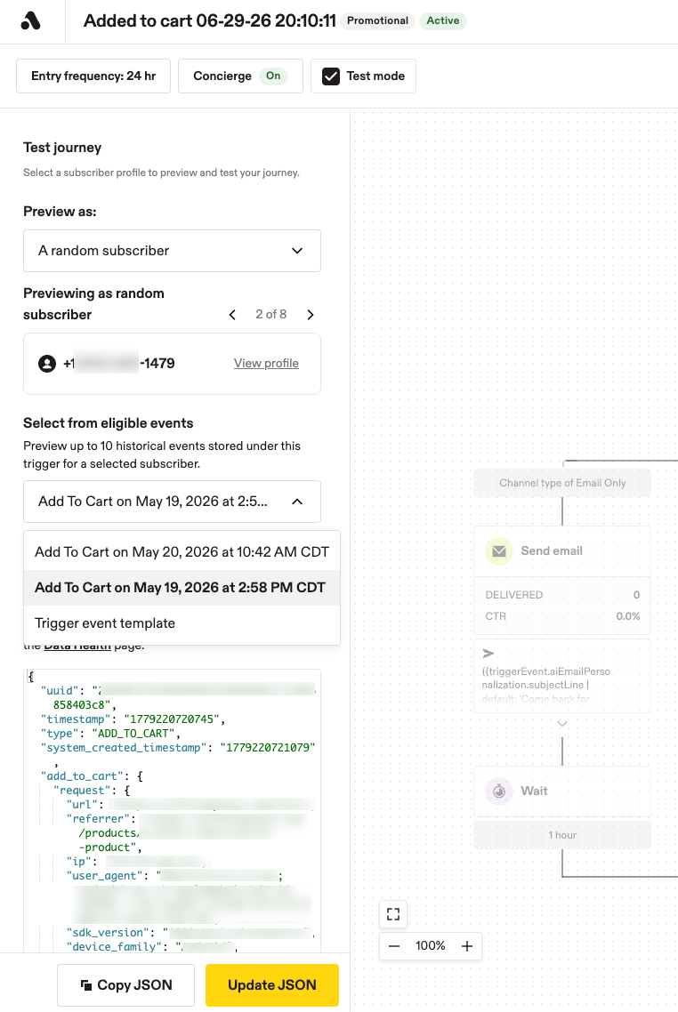Image showing the test mode checkbox and resulting options