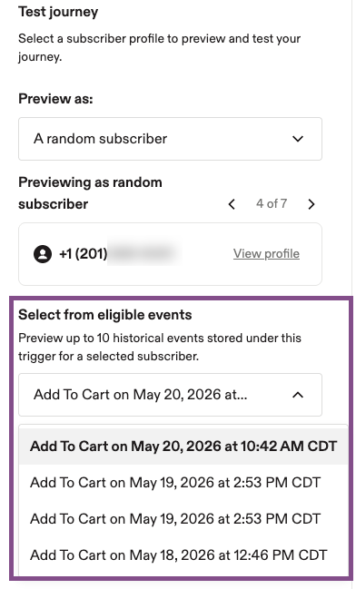 Image showing relevant events to view by subscriber
