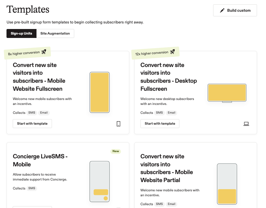 Image showing template options