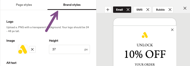 Image showing navigation to the brand styles section