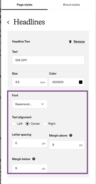 Image showing where to change the font for headlines