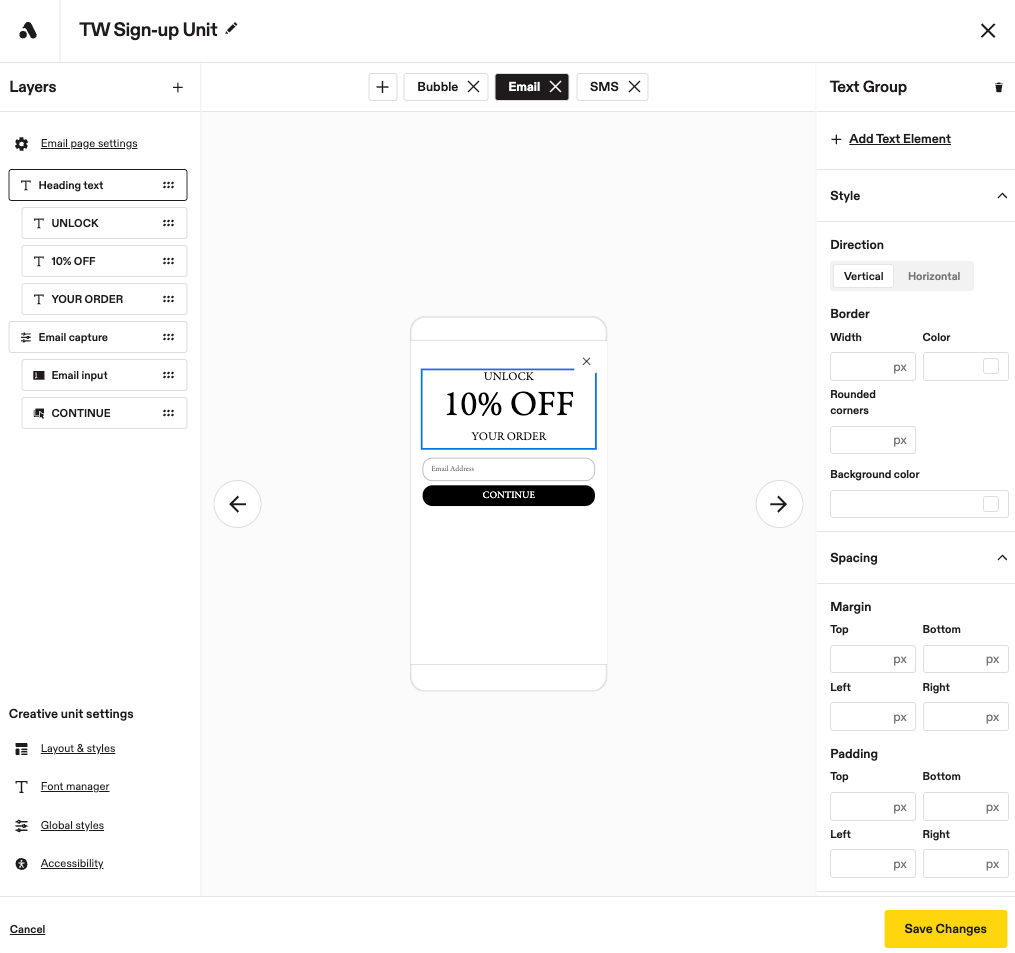 Image showing standard sign-up unit builder