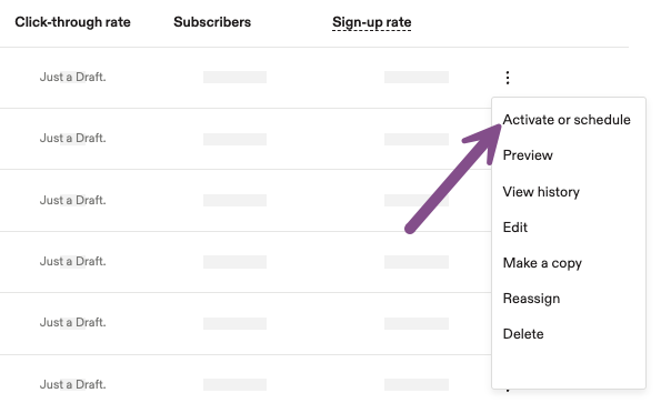 Image showing the option to activate or schedule