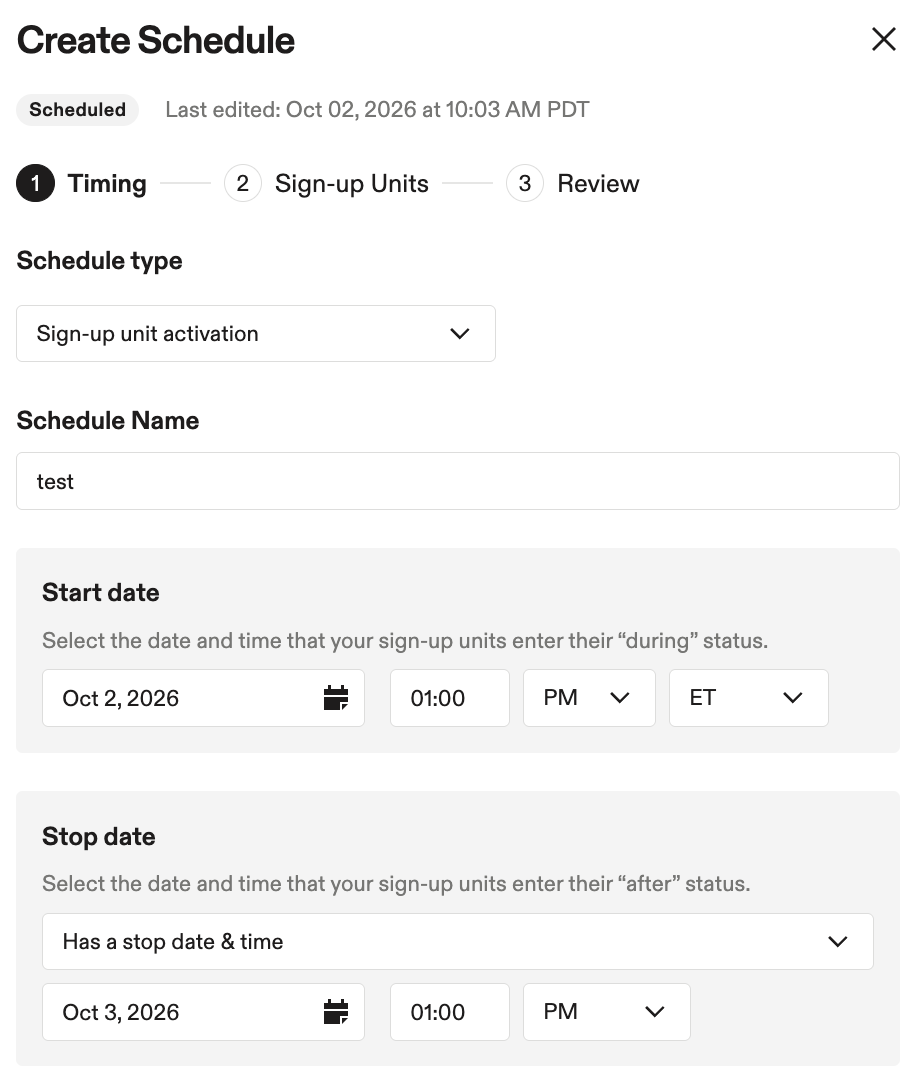 Image showing the schedule creator