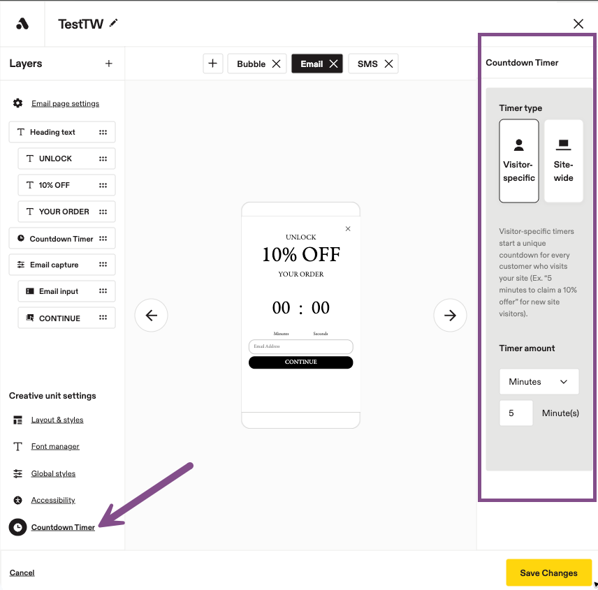 Image showing how to select countdown timer type