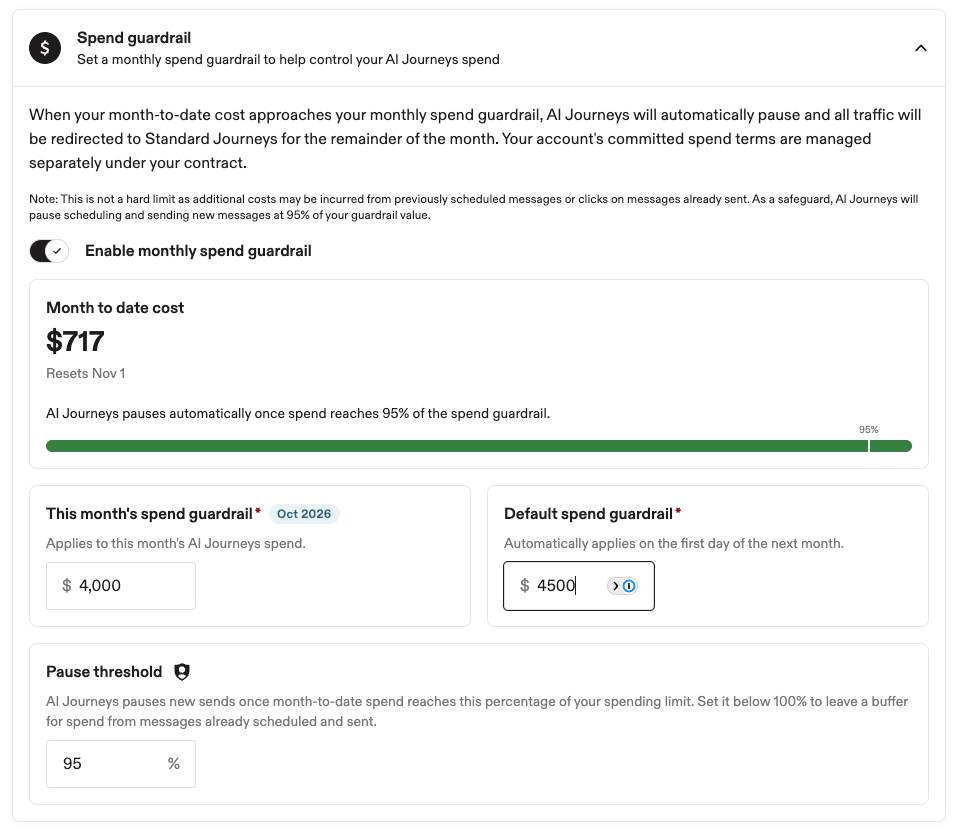 Image showing Spend guardrail page