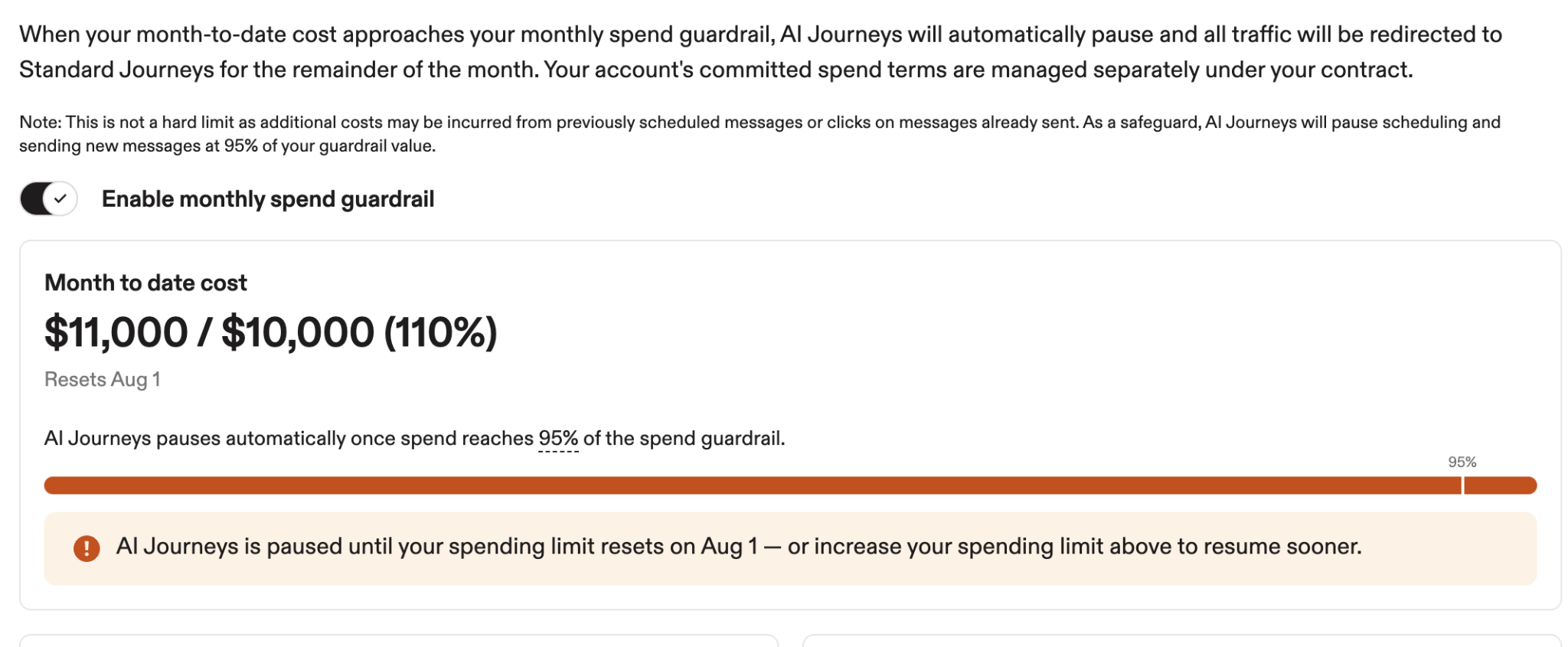 Image show "AI Journeys is paused" banner