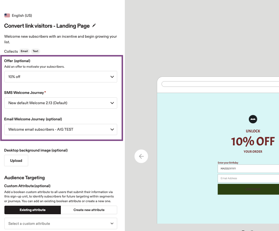 Image showing where to add offer and welcome journey