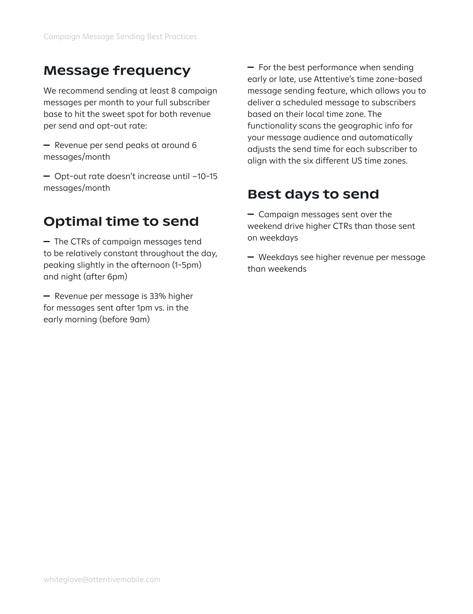page 2 of the campaign message sending best practices pdf