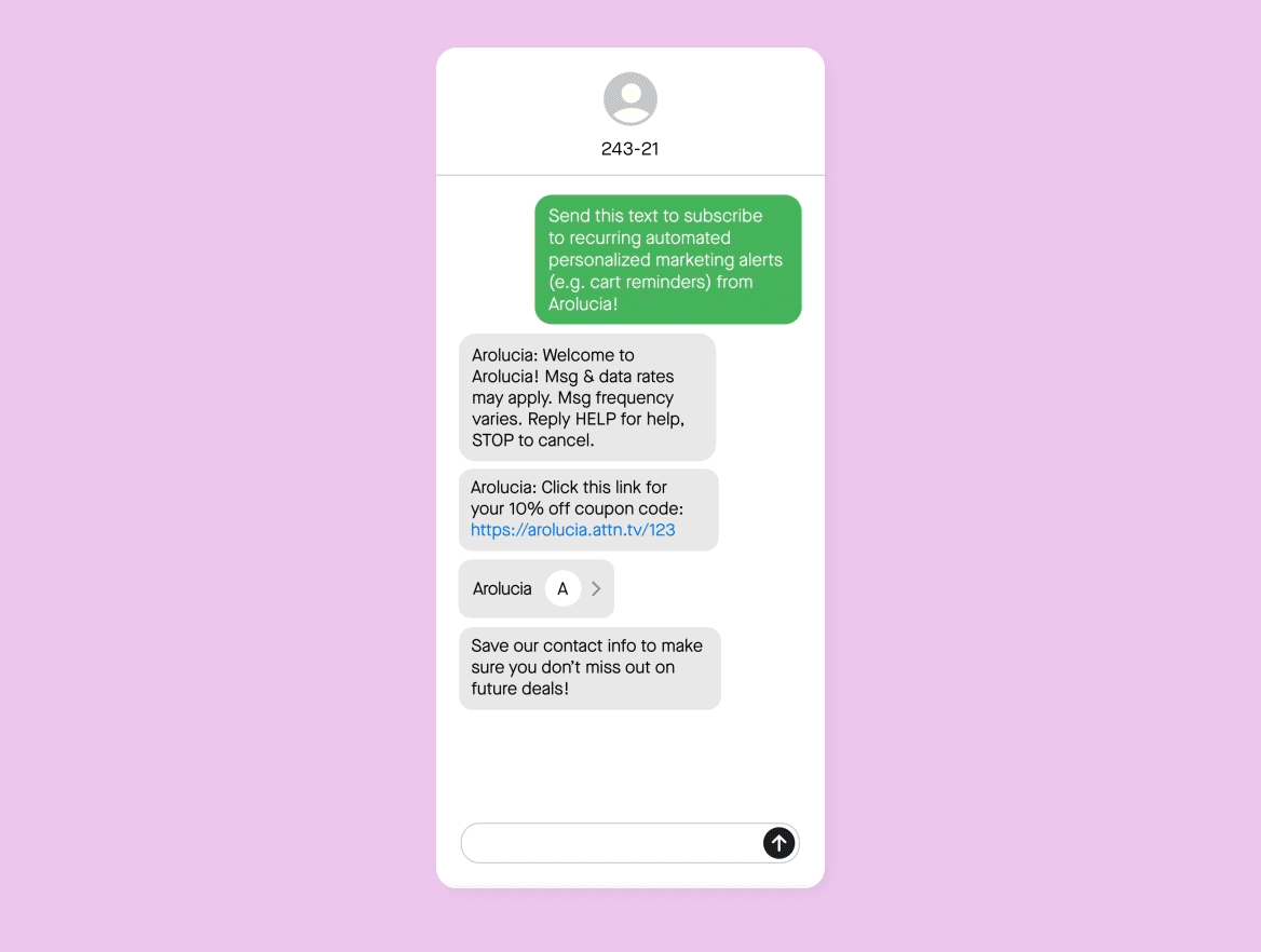 Animation of a contact card as it appears on subscriber's device.